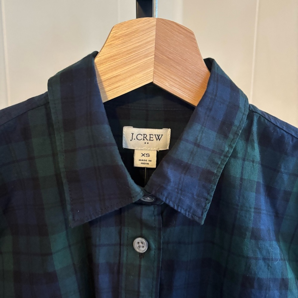 J Crew Factory Black Watch Plaid Cotton Stretch Button-Up Shirt Women’s XS NWT